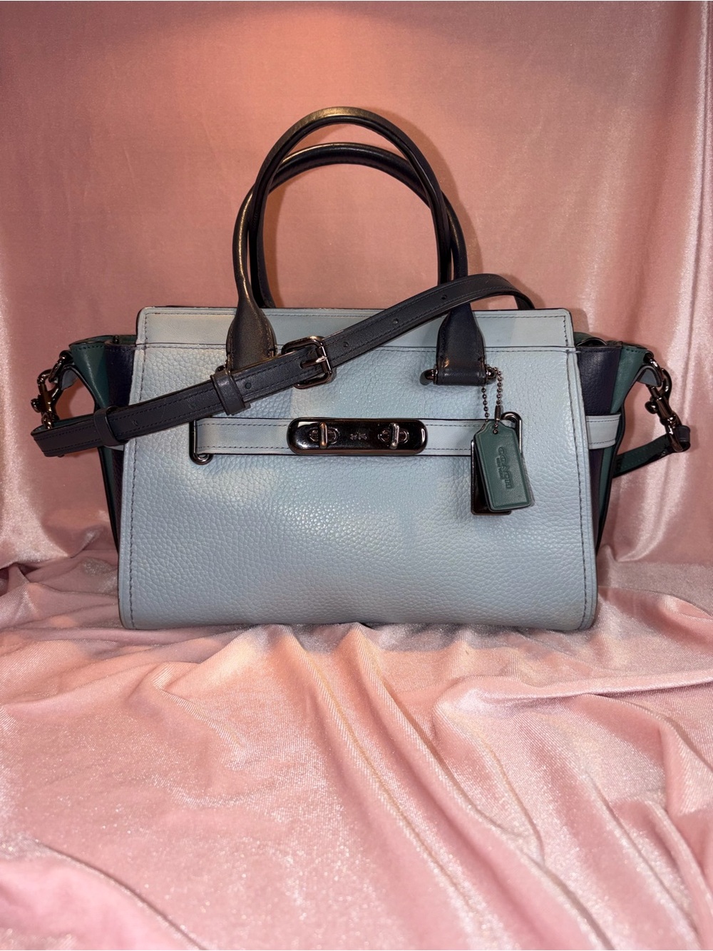 Authentic Coach Swagger 27 Colorblock Pebbled Leather Satchel Crossbody 12120